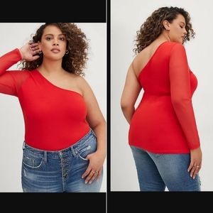TORRID RED ONE-SHOULDER  Shirt One Sleeve - FOXY & MESH Plus Size 3x 4x 5x 6x